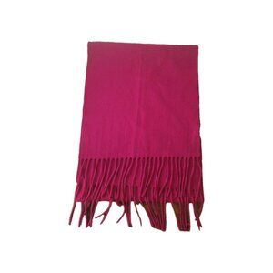Vtg Womens Wool Cashmere Fusia Fringe Scarf 63.5 in Quiet Luxury Minimalist